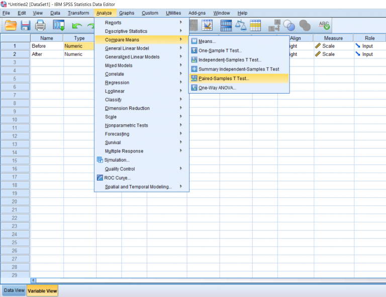 Screenshot of SPSS document